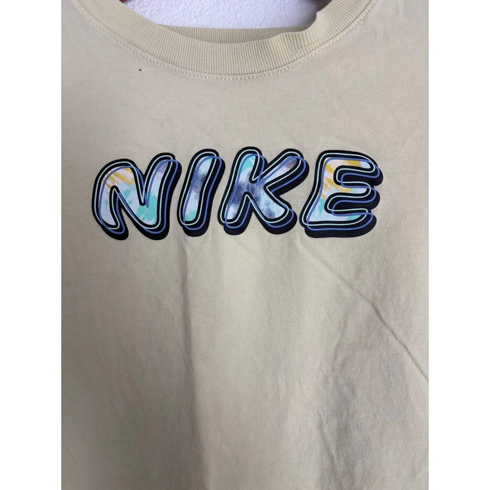Nike Graphic T-Shirt Womens XS Pale Yellow Bubble Logo Short Sleeve Tee